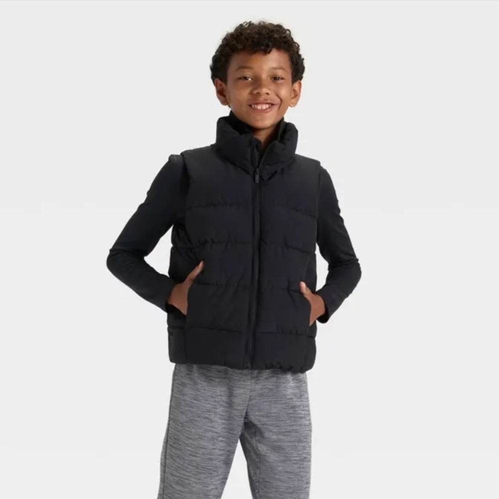Boys' Or Unisex Puffer Vest - All In Motion™ Black XL NWT Lined Collar